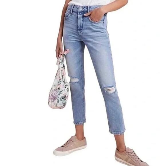 Anthropologie Pilcro High Rise Slim Straight Jeans Distressed Denim Medium Wash - Picture 2 of 10